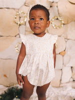 Load image into Gallery viewer, Toddler wearing Festive Gold romper

